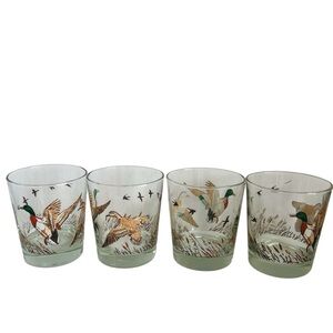 Vintage Libbey Wild Game Birds Low Ball Drinking Glasses - Set of 4